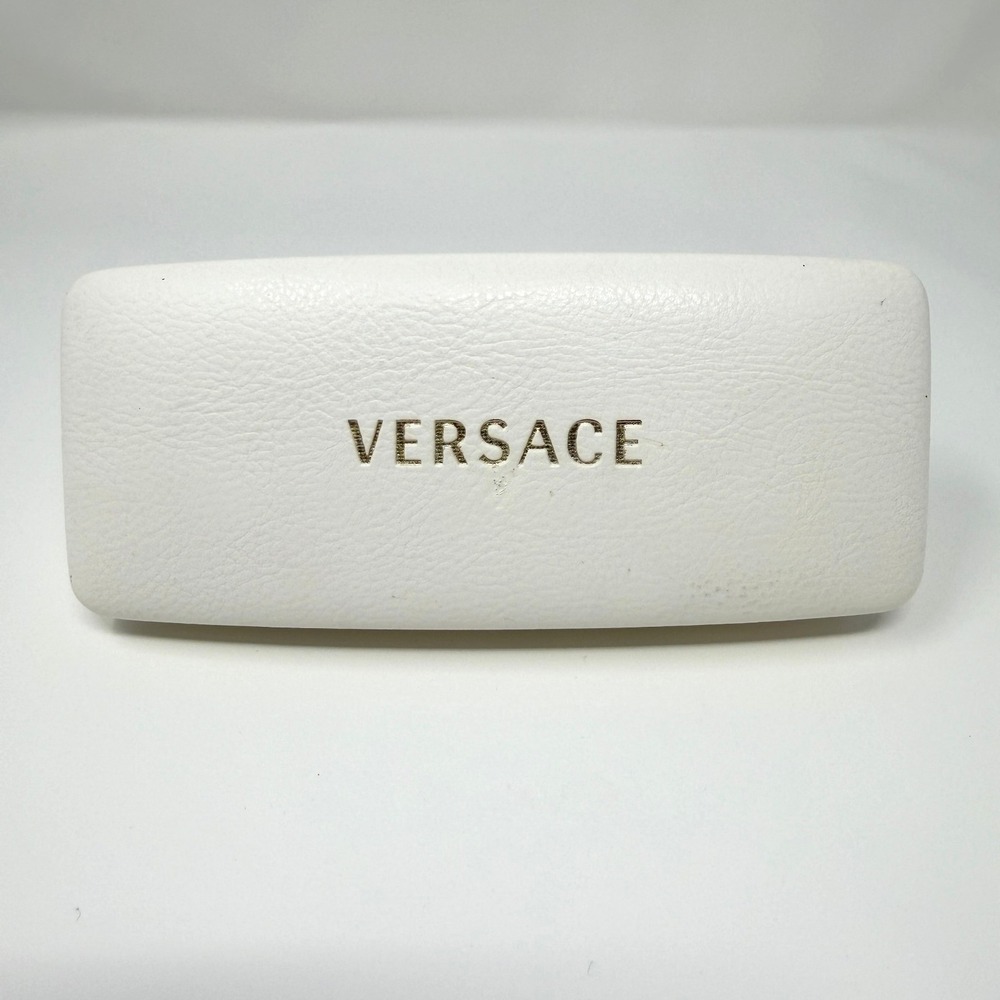 Versace‎ Hard Shell Eyeglass Case White Leather Look Logo